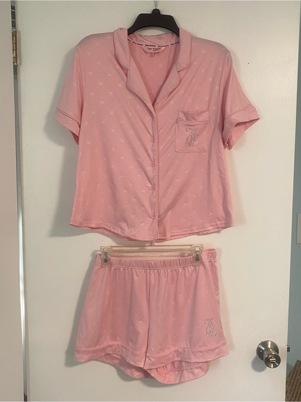 Worn Once Juicy Couture Women’s L Pink Rhinestone Logo Sleep Shorts Set Pajamas